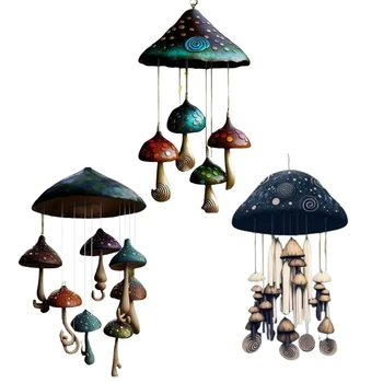 Изысканные Ветряные колокольчики с грибами из смолы, подвесные подвески на открытом воздухе, Счастливые Ветряные колокольчики