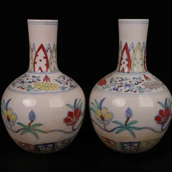 Старинный фарфоровый орнамент Цзиндэчжэнь с красочным цветочным узором Бутылка с небесной сферой