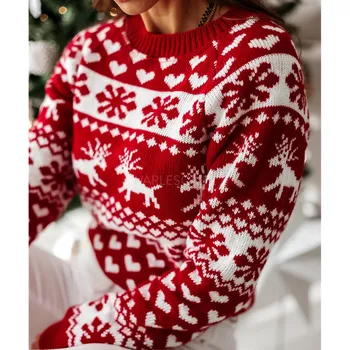 2024 Вязаный женский свитер, пуловер Dobby Beer, женский джемпер, Элегантный Зимний утепленный Теплый Весенний Модный Рождественский свитер