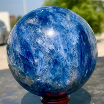 Натуральный Голубой КИАНИТ с Кристаллом Кварца глянцевый шар-сфера Образец Исцеления Рейки