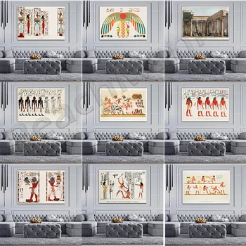 Настенная живопись с древнеегипетскими персонажами в винтажном стиле, Плакаты на скандинавскую тематику и принты, Настенная живопись для гостиной