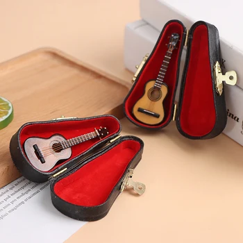 Миниатюрная модель классической гитары, миниатюрная копия с подставкой и футляром, украшения для мини-музыкальных инструментов, Аксессуары для декора кукольного домика.