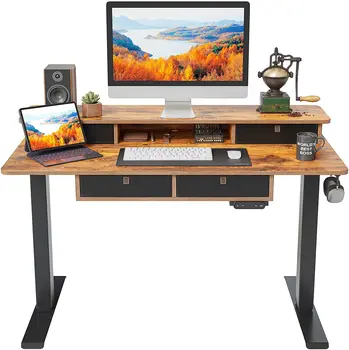 Стол с регулируемой высотой 55 x 24 дюйма, эргономичная мебель для домашнего офиса, игровой компьютерный стол с ящиком для хранения