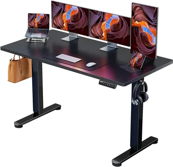 Электрический письменный стол с регулируемой высотой, 55 x 28 дюймов, Письменный стол для сидения, Компьютерный стол для домашнего офиса с памятью (черный)