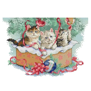 Набор для вышивки крестом Joy Sunday, Рождественские Котята, 14-каратный набор для вышивки крестом, Набор для рукоделия в виде животных
