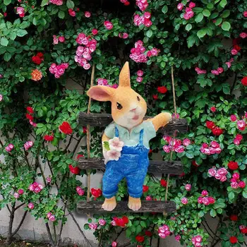 Статуя сада качели Кролик скульптура ремесла украшения творческий висит открытый фигурка кролика для крыльца патио, двора горшок