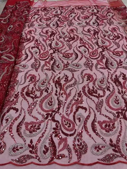Высококачественная африканская ткань Свадебное кружево для женщин 2023 Невеста Красное кружево Дубай Ткани из бисера, расшитые тюлем и пайетками