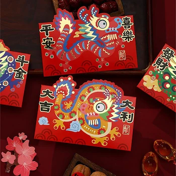 2024 Год Китайского Дракона Красный Конверт Творческий Весенний Фестиваль День Рождения Свадьба Детский Подарок Счастливые Денежные Конверты Красный Пакет 4шт