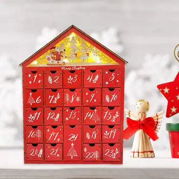 Рождественский красный деревянный Адвент-календарь со светодиодной подсветкой на настольном дисплее