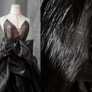 Перспективная сетка из черной порфиры, плиссированная текстура, сетка, креативный дизайнер одежды, оригинальная ткань