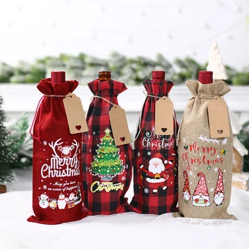Рождественская льняная крышка для бутылки вина, Рождественский декор для дома, Рождественский Снеговик, декор стола, Рождественский подарок, С Новым годом Navidad