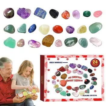 Адвент-календарь с минералами на 24 дня, коробка с натуральным камнем, коллекция образцов горных пород, подарок для детей, любителей геологии, Вечный календарь