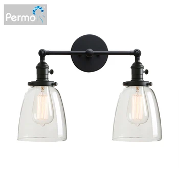 Permo 2-Light Промышленный настенный светильник в винтажном стиле, бра, светильник с прозрачным стеклянным абажуром с овальным конусом диаметром 5,6 дюйма