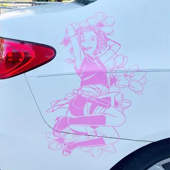 Наклейка на автомобиль с крупным рисунком аниме, Японское аниме, Украшение в виде цветущей вишни, Боковое окно, Автозапчасти, Виниловые наклейки для девочек