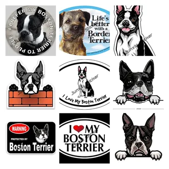 Креативная Наклейка с улыбающимся Бостон-терьером, Порода собак Бостон-терьер, Наклейка на Бампер для ноутбуков, Тумблеров, Окон, Автомобилей, грузовиков, стен.