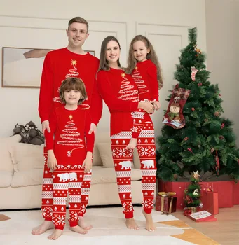 4XL Комплект из 2 предметов, одинаковые пижамы для рождественской семьи, красная одежда для мамы и детей, Рождественские пижамы для семьи, комплект одежды