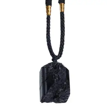 Ожерелье из черного кристалла обсидиана, ожерелья с подвеской из натурального кристалла, Шарм из натурального кристалла Кварца, Гладкий Полированный Драгоценный камень
