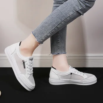 Женские кроссовки 2023, летняя модная вулканизированная обувь с дышащей сеткой, женская повседневная обувь для ходьбы на платформе со шнуровкой, женские кроссовки для бега