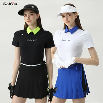 Гольфист, Дышащие футболки-поло, эластичные рубашки для гольфа с короткими рукавами для девочек, женские комплекты кюлотов с антибликовой юбкой, плиссированные банты