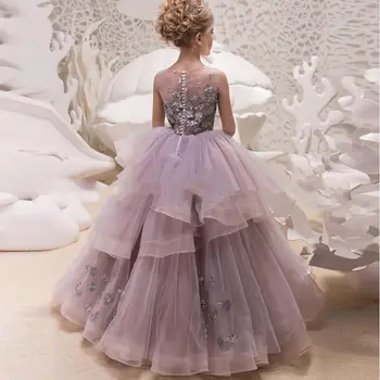 Свадебные платья для девочек с цветочным узором, кружевная аппликация в виде бабочки, винтажное детское платье принцессы для вечеринки, бальное платье для Первого причастия