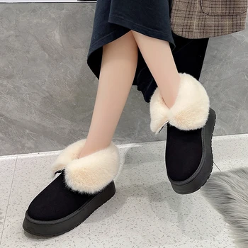 2023 Новые зимние женские короткие Плюшевые теплые зимние ботинки Женская модная повседневная обувь Замшевые короткие Плюшевые Толстые женские ботинки Botas Mujer