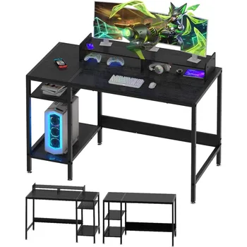 Компьютерный стол MINOSYS - 39-дюймовый игровой стол, Домашний офисный стол с местом для хранения вещей, Небольшой стол с подставкой для монитора, Письменный стол