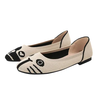 2022 Женская обувь на плоской подошве, Милые Тонкие туфли с Кошками и собаками, демисезонная Удобная повседневная женская Обувь