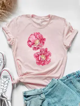 Одежда Футболка с коротким рукавом, летняя футболка с графическим рисунком, милый цветочный цветок, тренд 90-х, женская мода, Повседневная женская футболка с принтом