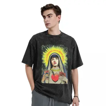 Выстиранная футболка Квентина Тарантино, мужская уличная одежда Virgin Mary, повседневные футболки, Летняя футболка Harajuku с круглым вырезом, одежда больших размеров