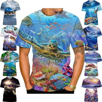 Летняя мужская и женская футболка с 3D-принтом морской черепахи, забавная модная милая повседневная футболка с изображением животных с короткими рукавами