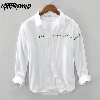 Новая мужская белая рубашка, повседневная рубашка с длинным рукавом, свежие топы, дизайнерские футболки с цветочной вышивкой на лацканах, популярная Корейская одежда