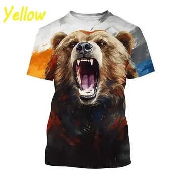Мужская футболка с 3D-принтом Медведя, летняя мужская футболка с коротким рукавом, прикольная забавная футболка, уличная одежда, детская футболка большого размера