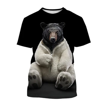 Летние животные, Забавный медведь, мужские 3D топы с круглым вырезом и коротким рукавом, футболки