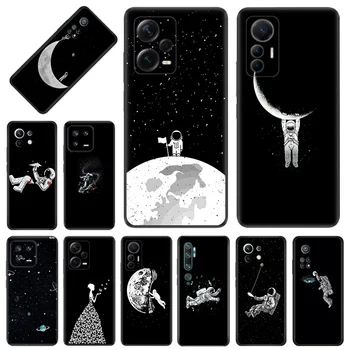 Вселенная Космос Луна Астронавт Черные Чехлы Для Телефонов Xiaomi 12S 12T 12 13 Lite Mi CC9 Redmi A1 A2 12C Note12 Pro 4G 5G Plus Чехол