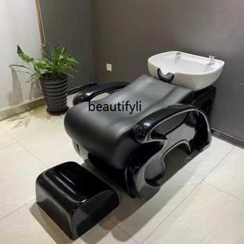 Кресло для мытья шампунем Парикмахерская Наполовину Лежащая Смывная кровать для парикмахерской Керамическая раковина для мытья шампунем
