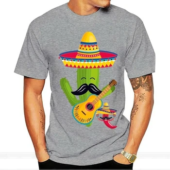 Забавная мужская футболка, женская новинка, футболка с кактусом Мариачи, Мексиканская гитара, Сомбреро, усы, подарочная крутая футболка