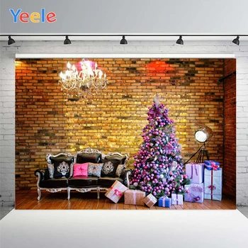 Yeele Merry Christmas Photo Background Фотофон Фиолетовые шары Дерево Диван Фотофоны для украшения Индивидуальный размер