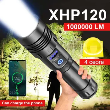 Мощный светодиодный фонарик Super XHP120 XHP90 High Power Torch Light Перезаряжаемый тактический фонарик 18650 Usb Camping Lamp