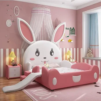 Кровать для детей от 3 до 16 лет Мебель из массива Дерева Спальня для девочек в форме милого Кролика Детская кровать с ограждением