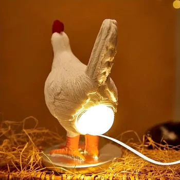2023 Новая USB-настольная лампа для курицы, Перезаряжаемая Лампа-статуэтка из смолы, Несущая Яйца Курица, Забавные Художественные поделки, Праздничные подарки для гостиной