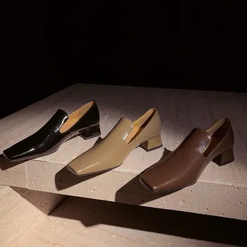MKKHOU Модная женская обувь, Новая высококачественная обувь из натуральной кожи Pi Le Fu, кожаная обувь на низком каблуке с квадратной головкой, повседневная обувь