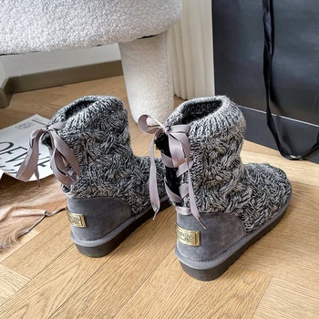 Женские зимние замшевые зимние ботинки, водонепроницаемые нескользящие удобные лыжные ботильоны с теплой плюшевой подкладкой на открытом воздухе