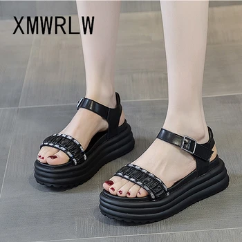 XMWRLW Женские сандалии 2023, Летняя мода, женские сандалии на толстой подошве, женские летние сандалии на высоком каблуке, нескользящая женская обувь, сандалии