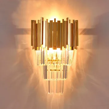 Роскошное настенное бра Cristal с подсветкой из золотой хромированной полированной стали, Хрустальная лампа для спальни, прихожей, Дома, гостиной, Светодиодная лампа