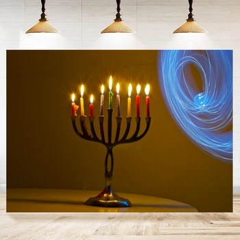 Фон для фотосъемки Счастливая Ханука 9 Золотая Лампа Фон Плакат Украшение Израильской вечеринки Торт Стол Баннер