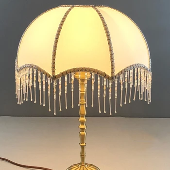Ретро Абажур из бисера с кисточками, ткань, Классический абажур, Прикроватная лампа, крышка E27, Роскошная спальня в европейском стиле