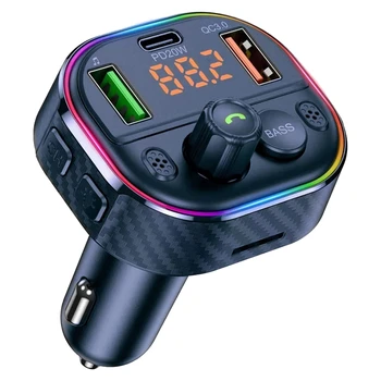 Автомобильный FM-передатчик Bluetooth 5.1, автомобильный адаптер Bluetooth с функцией громкой связи, ассистент Siri, цветной вольтметр с подсветкой