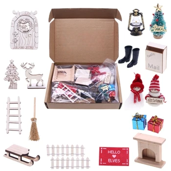 Мини-рождественский декор для дома Q0KB, Миниатюрный декоративный реквизит для сцены с миниатюрным почтовым ящиком, Праздничный декор для дверей на санках