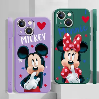 Чехол для Телефона Apple iPhone 8 13 Mini 14 Plus 12 Pro 14 11 Pro Max 7 Soft Square Liquid Cover Coque Mickey Minnie Love Heart