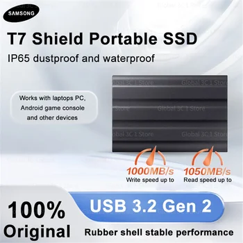 Новый портативный твердотельный накопитель T7 Shield емкостью 1 ТБ и 2 ТБ USB 3,2 IP65 Водонепроницаемый внешний SSD для игровых консолей PC Mac Android
